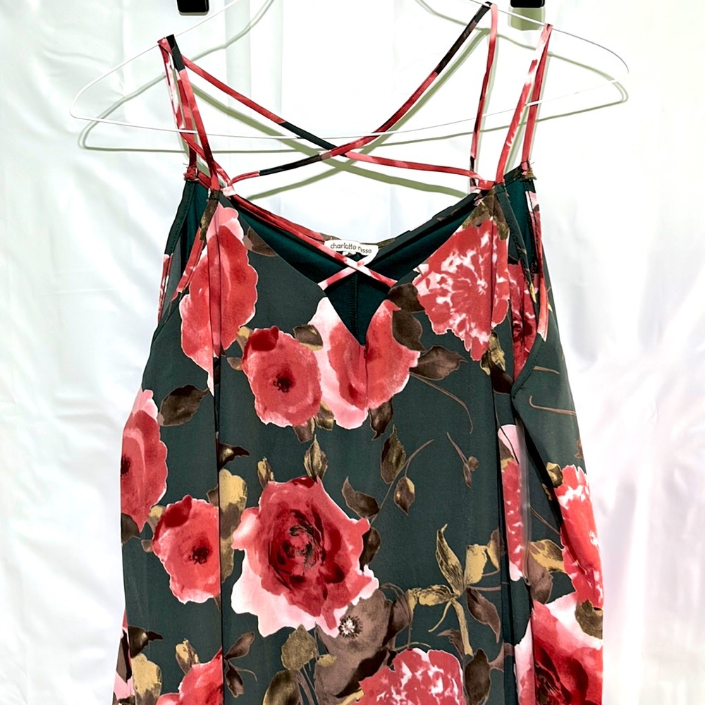 Charlotte Russe Dress with open shoulder 3/4 sleeves mini dress pink roses